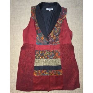 Vtg 80s Lili Butler Tunic Vest SILK Sleeveless Boho Art Red Floral Whimsigoth